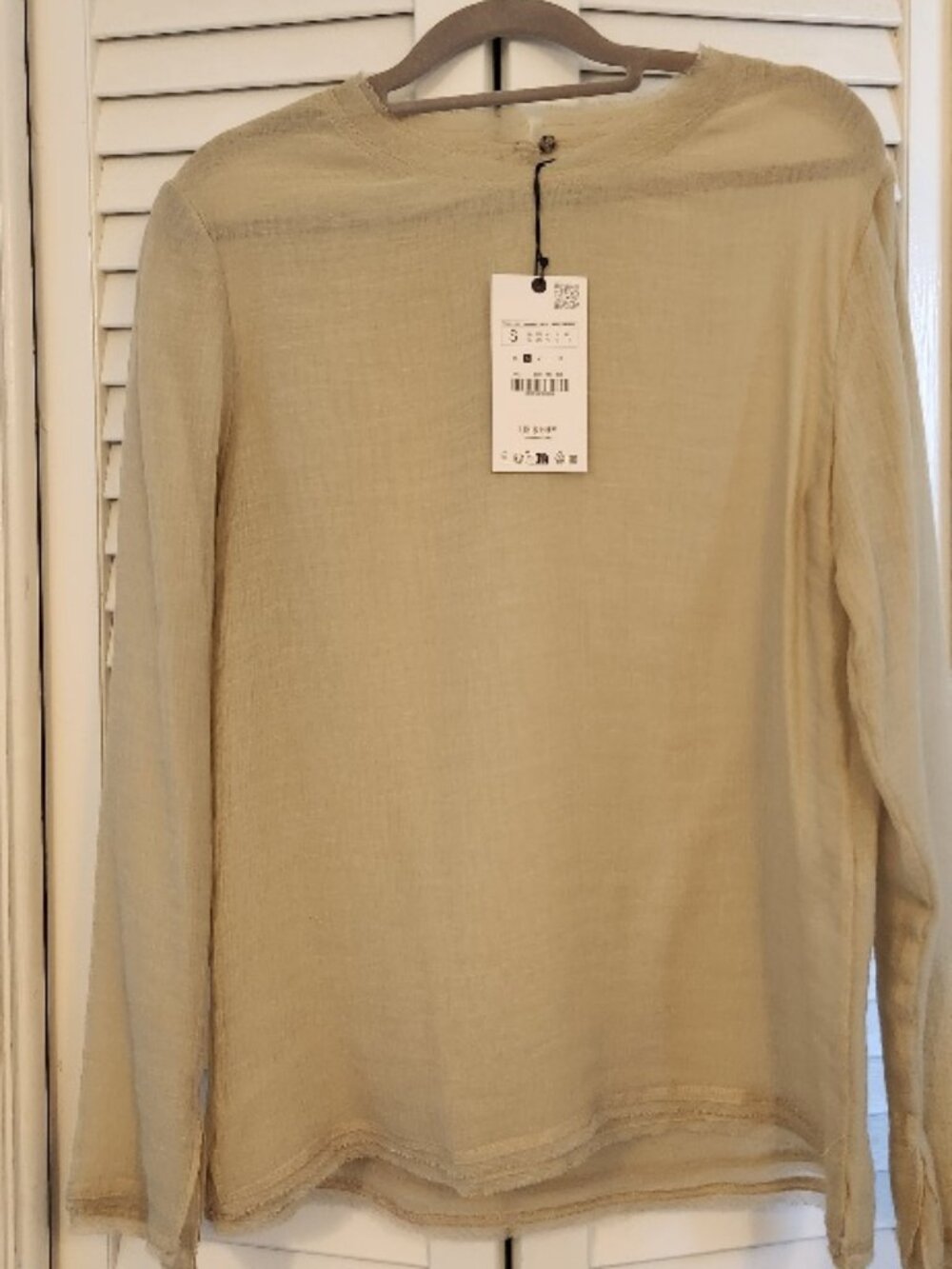 ZARA Beige Transparent Lightweight Long-sleeve Blouse